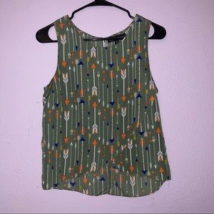Olive Green Print Cropped Tank Top M